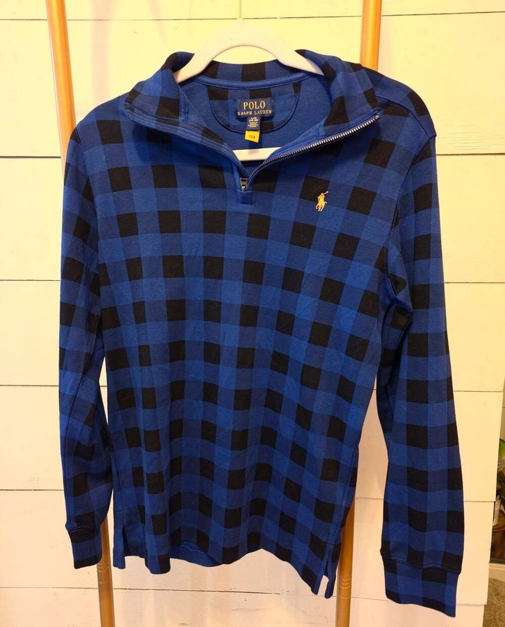 Polo Ralph Lauren Quarter Zip Pullover L/G Blue Buffalo Plaid